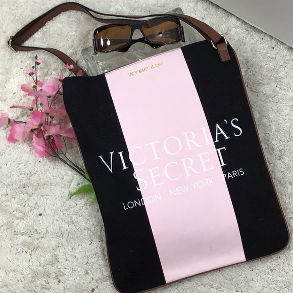 NWT Victoria’s Secret || Striped Pink & Black Women's Canvas Tote Bag (15"x12") - Picture 2 of 10